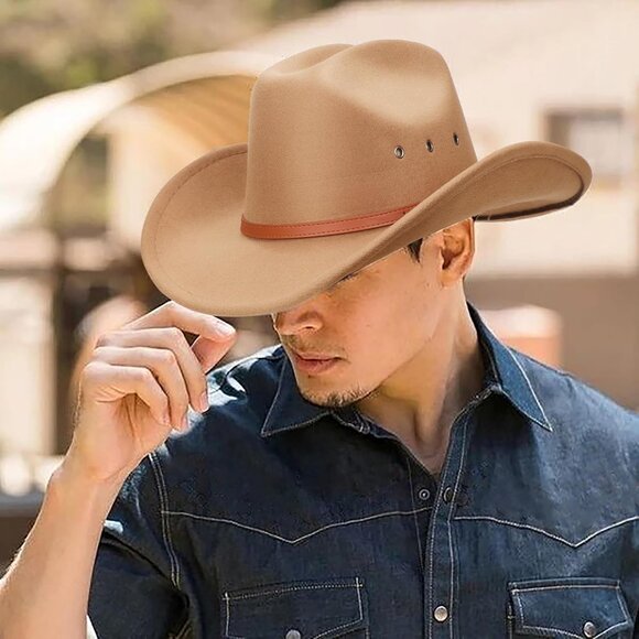 Women's khaki Western With Leather Band Buckle Classic Fedora Cowboy Felt Hat - Picture 5 of 8